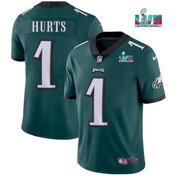 Men & Women & Youth Philadelphia Eagles #1 Jalen Hurts Green Super Bowl LVII Patch Vapor Untouchable Limited Stitched Jersey